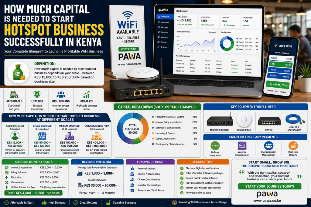 How much capital is needed to start hotspot business