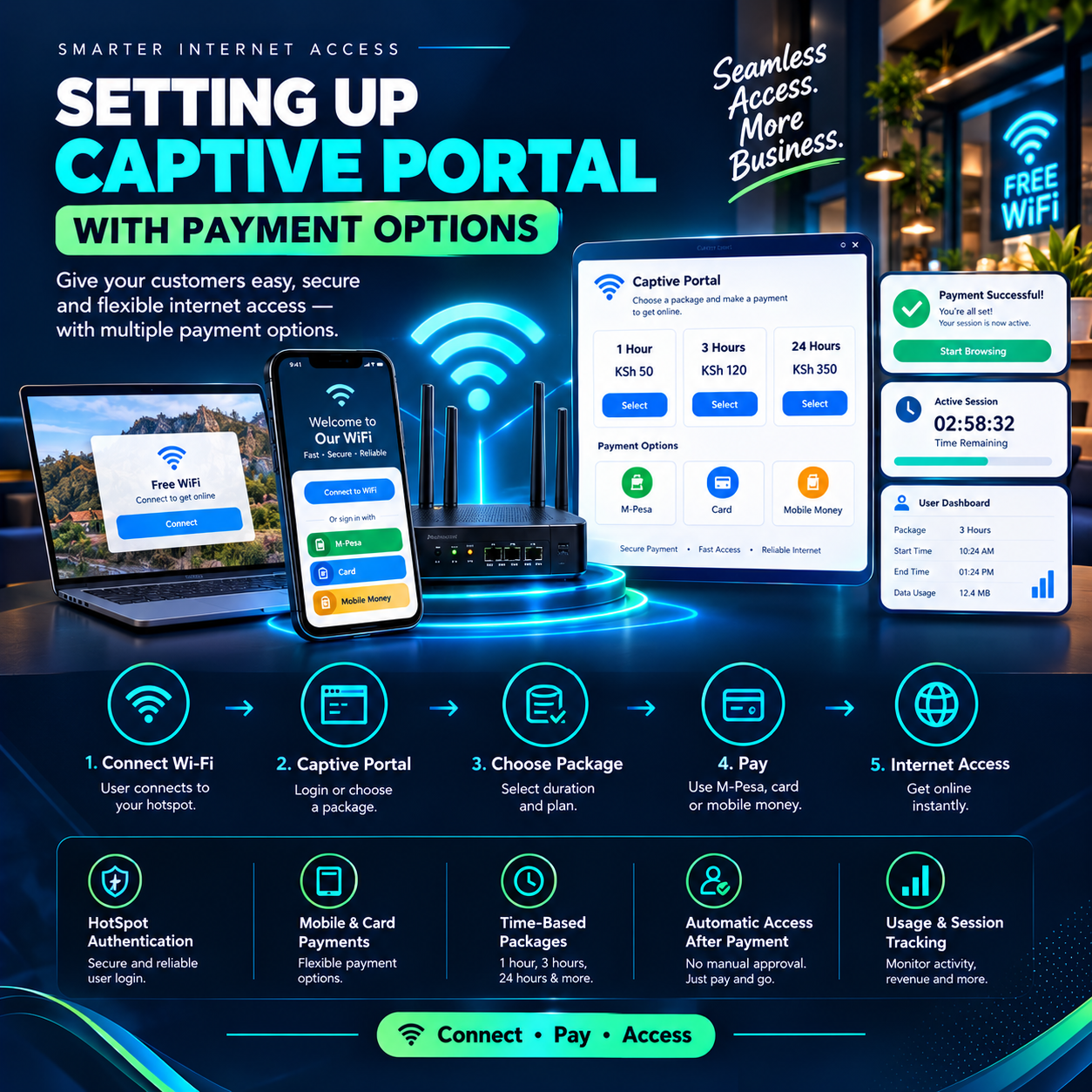 Setting up captive portal with payment options