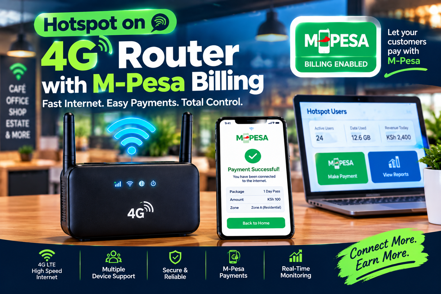 Hotspot on 4G router with M-Pesa billing