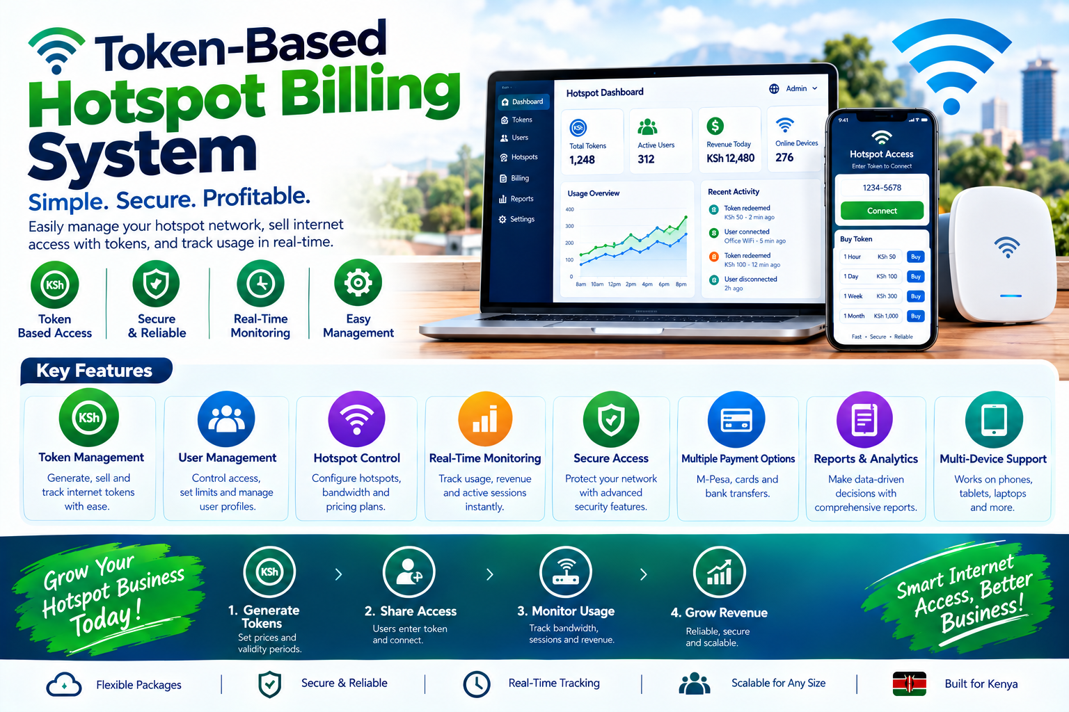 Token-based hotspot billing system