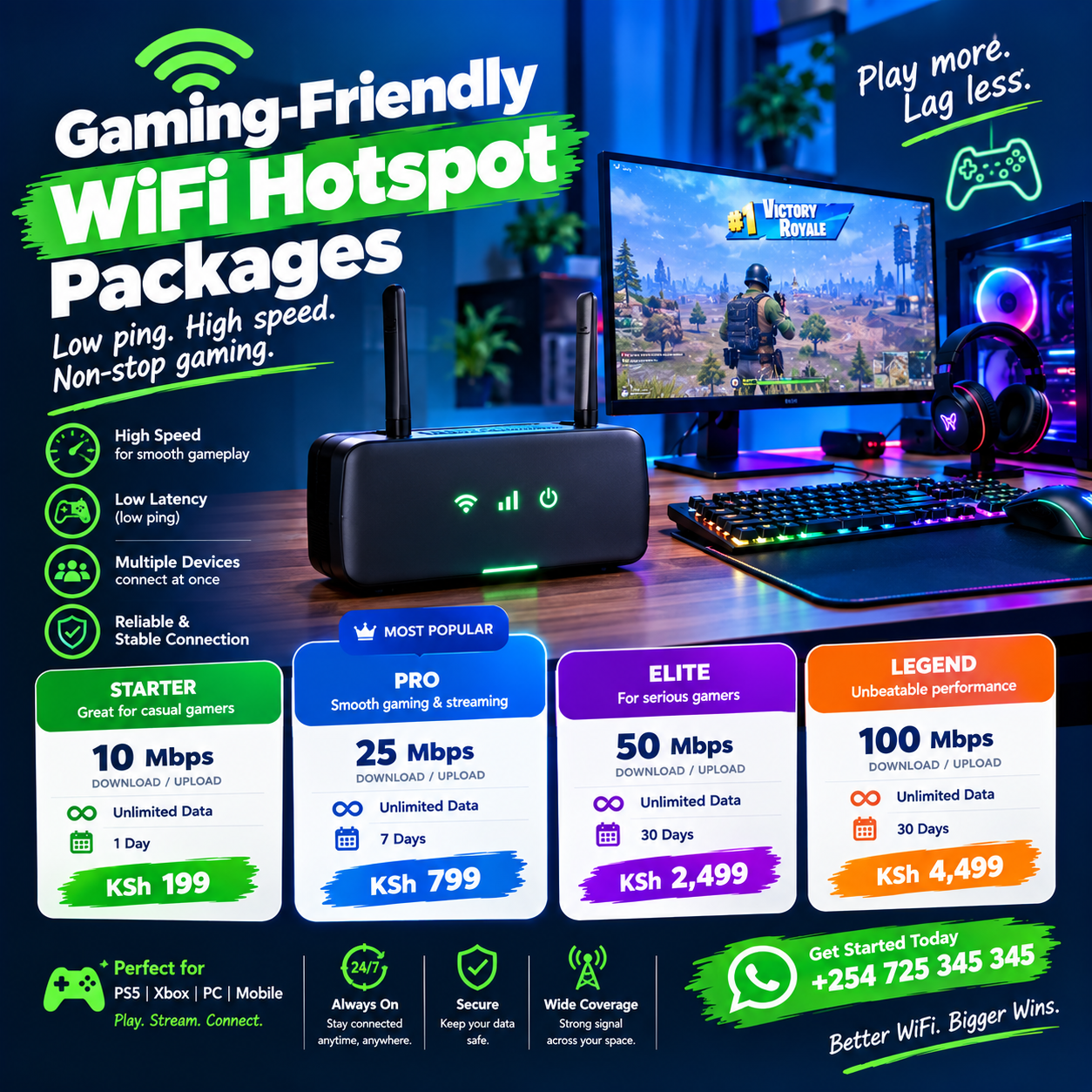Gaming-friendly WiFi hotspot packages