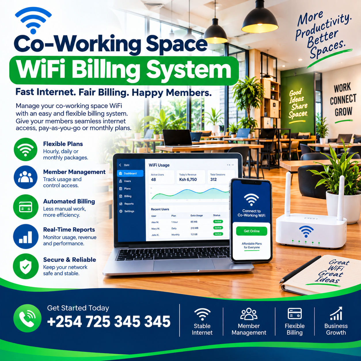 co-working space WiFi billing system